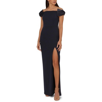 Adrianna Papell Womens Navy Off-The-Shoulder Evening Dress Gown 2 BHFO 7197