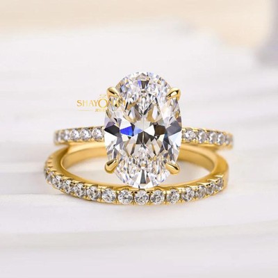 4.42TCW Round Cut D Color Moissanite 10k Yellow Gold Fancy Ring Set For Bride