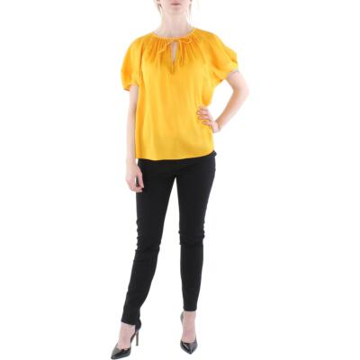 Женская желтая плиссированная блузка с галстуком-бабочкой Lafayette 148 New York, M/L BHFO 9888