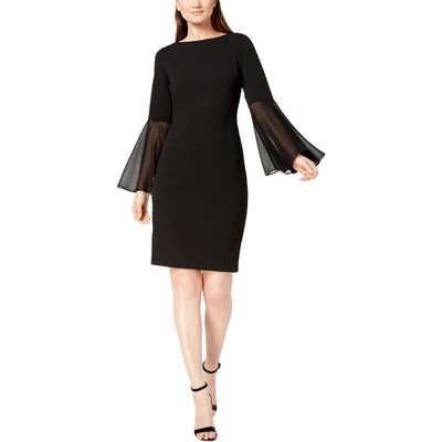 Женское черное прозрачное платье-футляр с расклешенным рукавом Calvin Klein 12 BHFO 2913