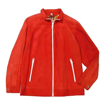 Pre-owned Burberry Ladies Leather Bright Red Suede Bomber