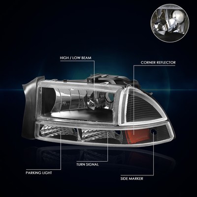 For 97-04 Dodge Dakota/Durango Headlight/Lamp Black Housing Amber Corner Signal