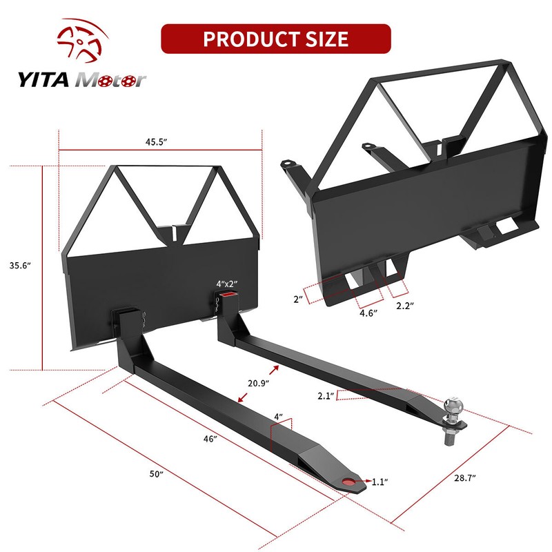46" 2600lbs Quick Tach Pallet Forks Attachmemt for Tractor Skid Steer Heavy Duty
