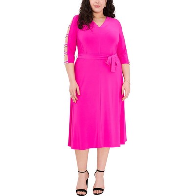 

MSK Women Женское розовое трикотажное платье миди для коктейлей и вечеринок Plus  BHFO 8972, Watermelon sugar