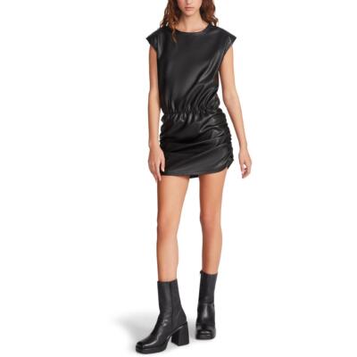 

Женское мини-платье Steve Madden Muscle из веганской кожи с рюшами и заниженной талией, Черный