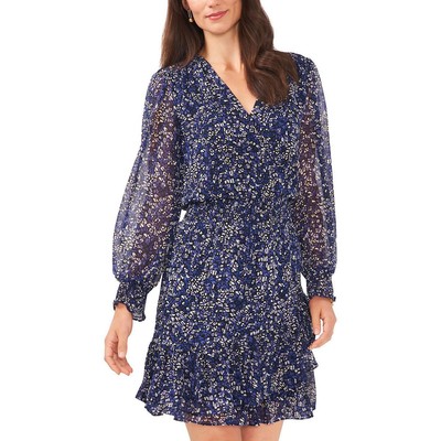 

Vince Camuto Женское синее дневное мини-платье со сборками с принтом  BHFO 2919, Imperial blue