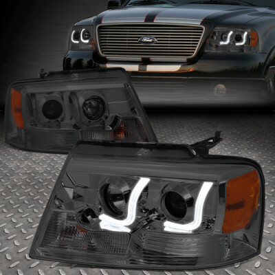 [ДВОЙНОЙ СВЕТОДИОДНЫЙ DRL] ДЛЯ 04-08 FORD F150 ПАРА ФАР/ЛАМП ПРОЕКТОРА С ДЫМЧАТЫМ КОРПУСОМ