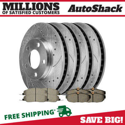 Front Rear Drilled Slotted Brake Rotors Pads 6pc for 2005-2010 Ford Mustang 4.6L