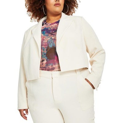 Nina Parker Womens White Crepe Open-Front Blazer Jacket Plus 3X BHFO 7876