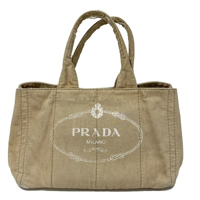 Auth PRADA Canapa - Beige Canvas Tote Bag