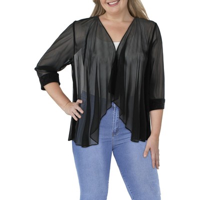 

Женский блейзер R-M Richards Black Mesh Sheer Duster Blazer Plus  BHFO 0951, Черный