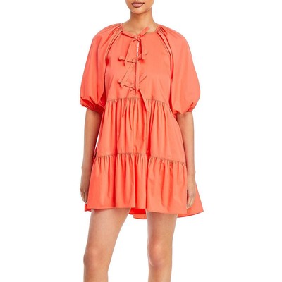 

Женское оранжевое многоярусное мини-платье с пышными рукавами Cinq a Sept  BHFO 5227, Neon coral