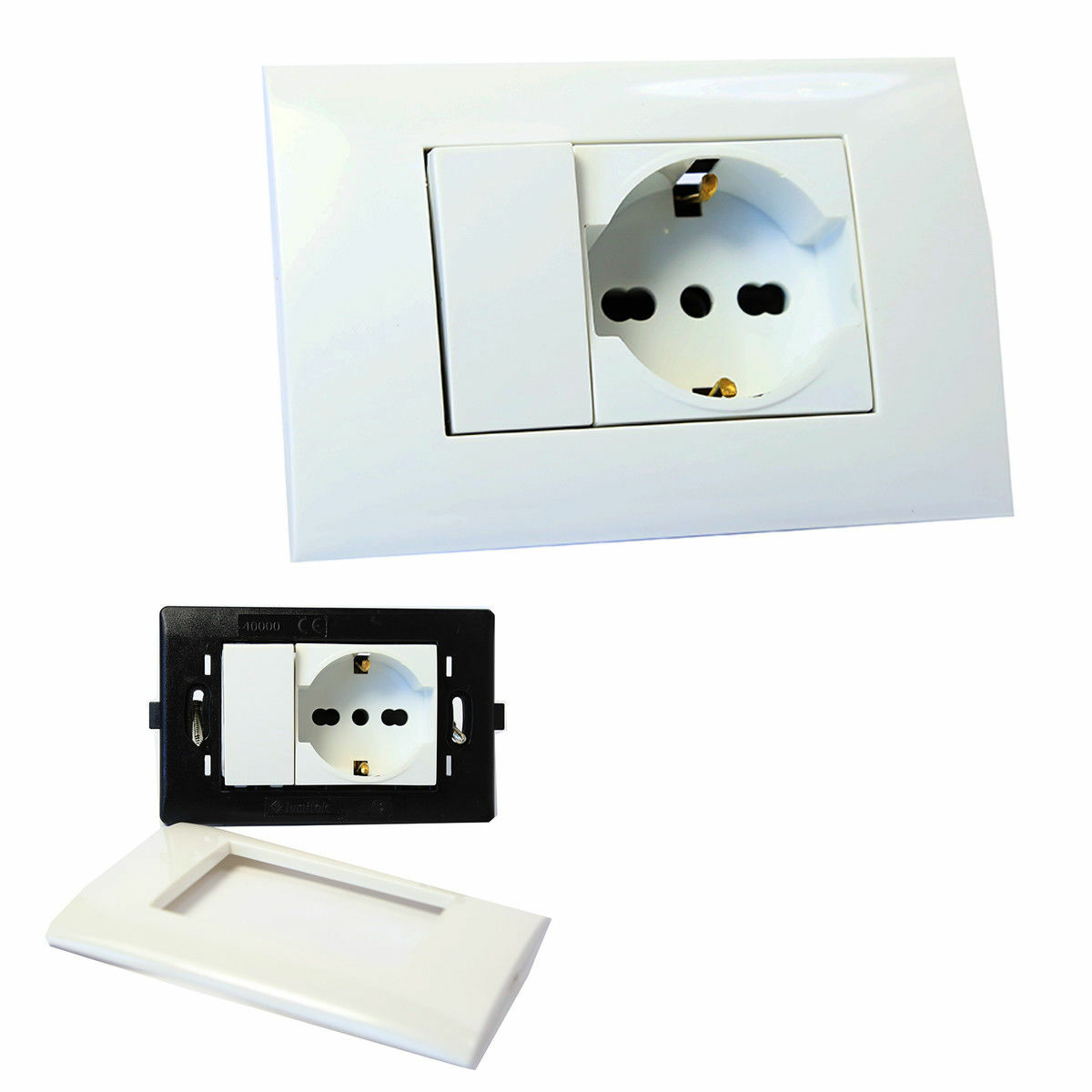 Placca Placchetta 2 Posti Completa 1 Interruttore 1 Presa Shuko Incasso 503 linq