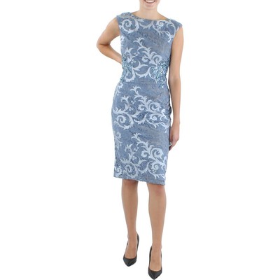 

Adrianna Papell Женское синее платье миди с вышивкой до середины икры  BHFO 0309, Light blue