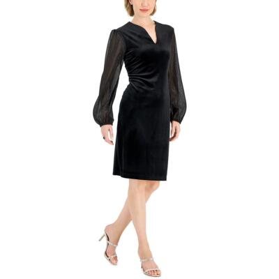 Connected Apparel Womens Black Velvet Midi Metallic Sheath Dress 6 BHFO 8762
