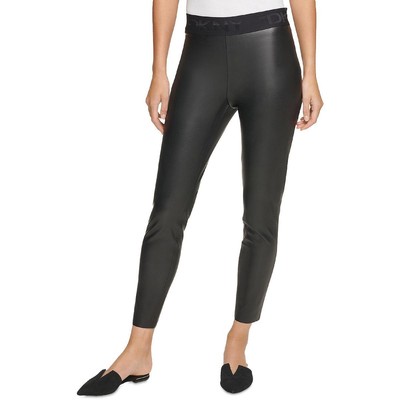 

Женские черные эластичные леггинсы из искусственной кожи с логотипом DKNY  BHFO 7076, Черный