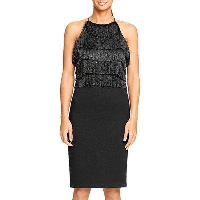 

Женское черное коктейльное платье с металлизированной бахромой Halston  BHFO 6453, Черный