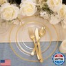 SUT 150 PCS Gold Plastic Dinnerware Set, Clear Gold Party Pack with Cups, Includes: 25 Dinner Plates, 25 Dessert Plates, 25 Cutlery, 25 Cups, Perfect for Wedding and Shower