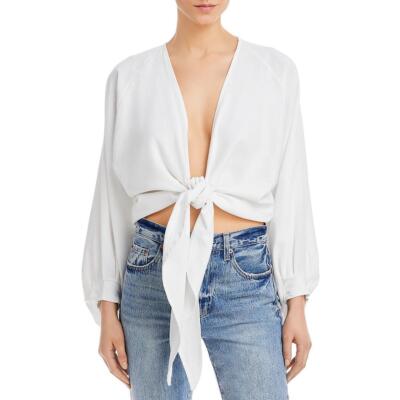 

Just BEE Queen Womens Adri Linen Bishop Sleeve Shirt Блузка с запахом BHFO 4529, Белый