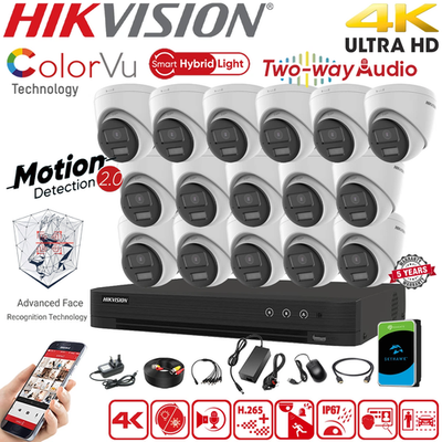 HIKVISION CCTV 2-WAY AUDIO 8MP 4K DVR NIGHT VISION COLORVU 4K CAMERA SYSTEM KIT