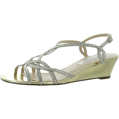 

Nina Женские босоножки на танкетке Fancye Gold с открытым носком на танкетке 6,5, средний (B,M) BHFO 6529, Platino johnson