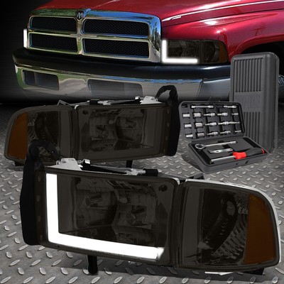ДЛЯ 94-02 DODGE RAM LED DRL ДЫМЧАТЫЙ КОРПУС ЯНТАРНЫЕ УГЛОВЫЕ ФАРЫ + НАБОР ИНСТРУМЕНТОВ