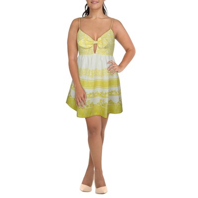 

Женское желтое льняное короткое мини-платье Alice and Olivia  BHFO 5094, Block art sunflower