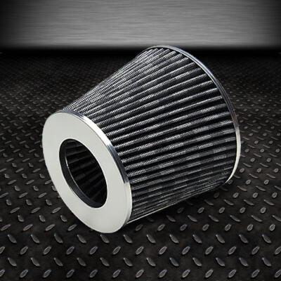 3''BLACK/GREY CARBON CHECKERED COLD AIR SHORT RAM INTAKE COTTON CONE GAUZE FILTER