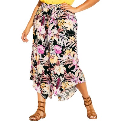 City Chic Womens Black Floral Print Crinkled Wide Leg Pants Juniors M BHFO 7324