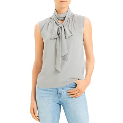

Женская серая шелковая блузка с завязками на воротнике Theory  BHFO 3761, Grey violet