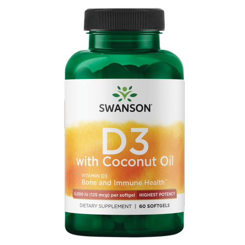Swanson Витамин D-3 с кокосовым маслом - наивысшая эффективность 5000 МЕ 60 капсул