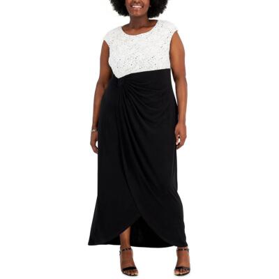 Connected Apparel Womens Black-Ivory Lace Evening Dress Gown Plus 22W BHFO 7874
