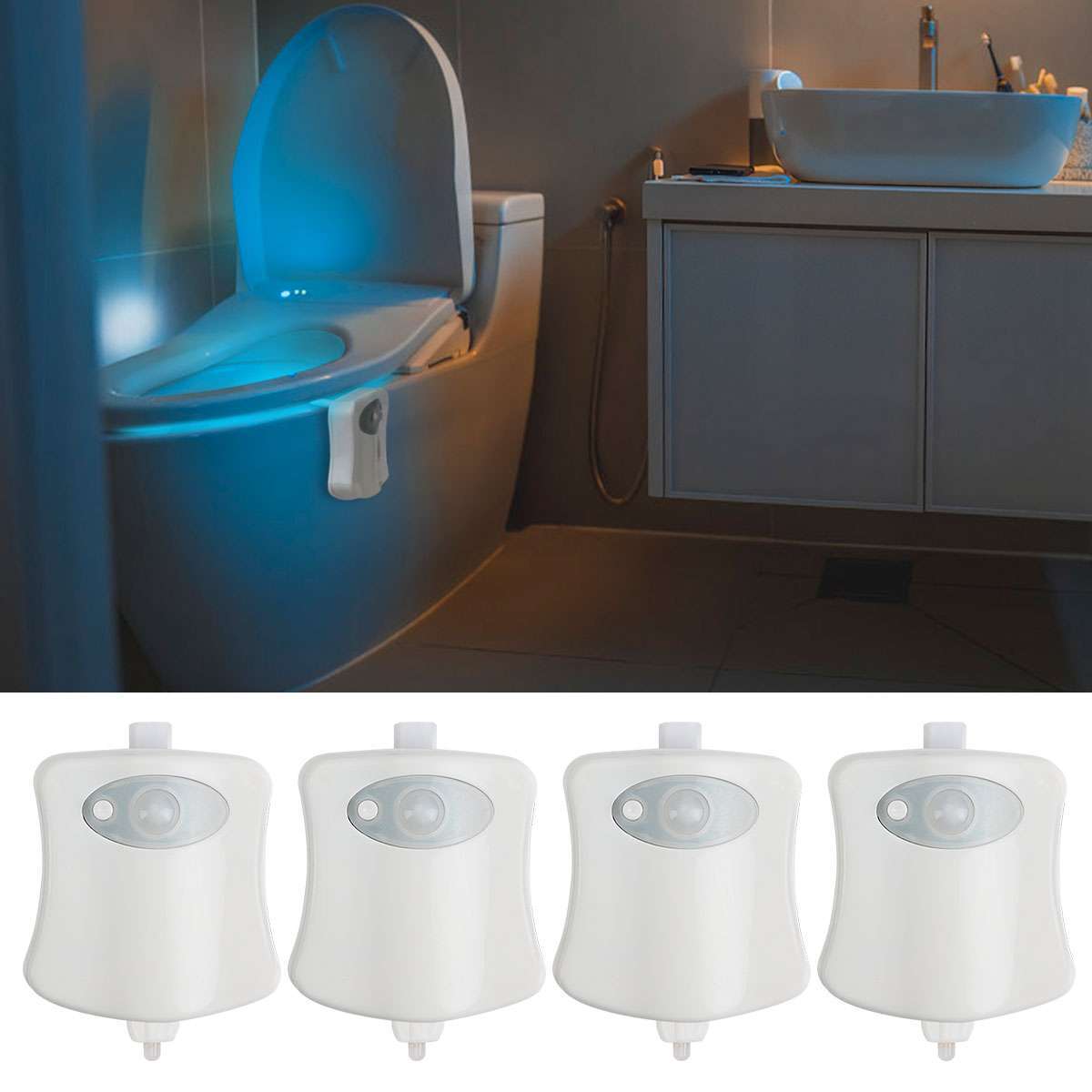 4Pcs 16 Color LED Toilet Night Light Motion Activated Sensor Bathroom Bowl Seat