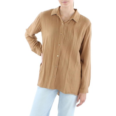

Женская коричневая рубашка на пуговицах с воротником Eileen Fisher Petites  BHFO 3635, Каштан