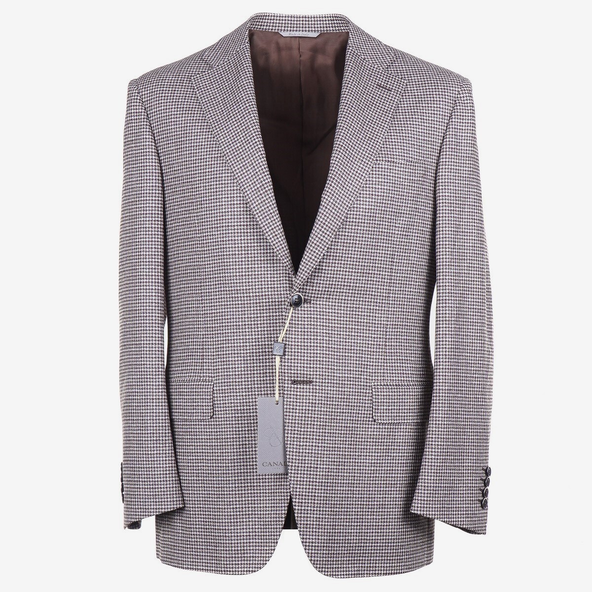 Pre-owned Canali Classic-fit Houndstooth Check Flannel Wool Sport Coat 40r (eu 50) In Brown
