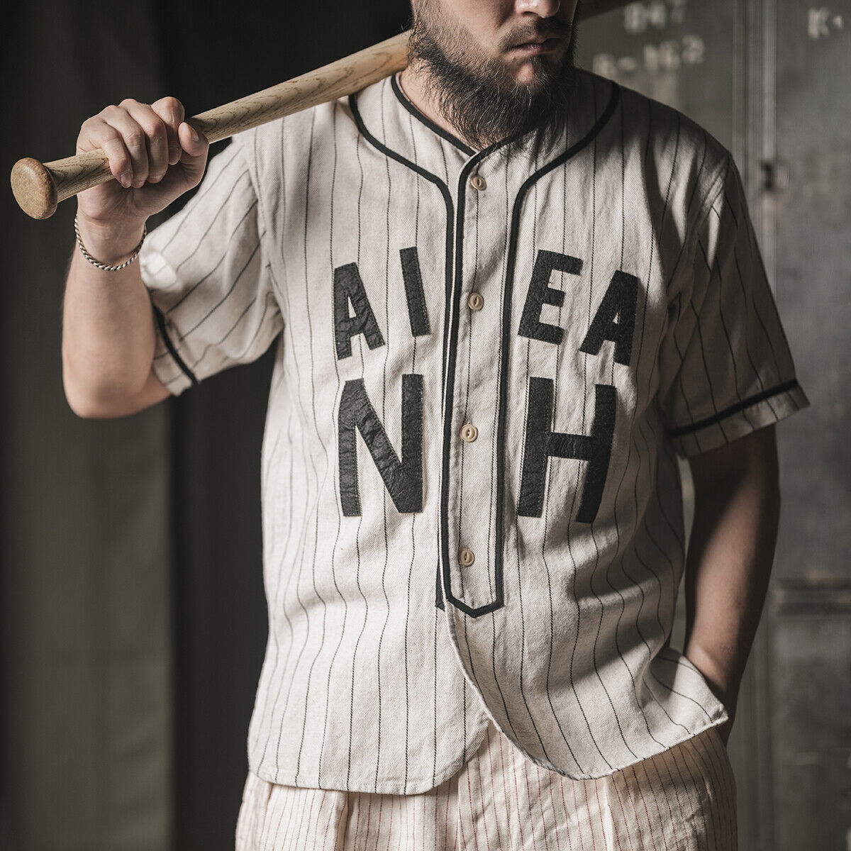 Bronson Baseball Jersey Uniform Retro Striped Cotton Linen