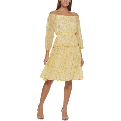 

Женское желтое шифоновое платье с пышной юбкой Tommy Hilfiger с принтом  BHFO 7304, Sunshine multi