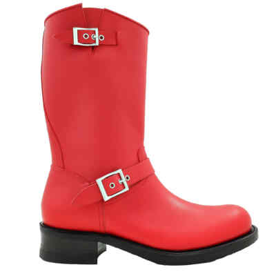 Pre-owned Burberry Men's Bright Red Grover Leather Motorcycle Boots