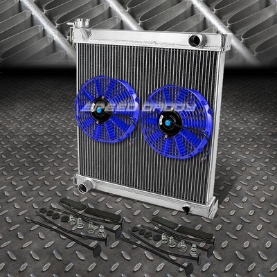 2-РЯДНЫЙ АЛЮМИНИЕВЫЙ РАДИАТОР + 2X9 ВЕНТИЛЯТОРОВ СИНЕГО ЦВЕТА ДЛЯ JEEP WRANGLER YJ/TJ 97-06 ОБЪЕМОМ 2,4-4,2 л