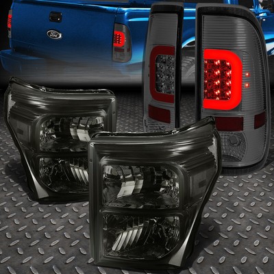 ДЛЯ FORD SUPER DUTY 2011-2016 КРАСНАЯ СВЕТОДИОДНАЯ ПОЛОСА С ЗАКОПЧЕННЫМ ЗАДНИМ ФОНАРЕМ + ПРОЗРАЧНАЯ БОКОВАЯ ФАРА