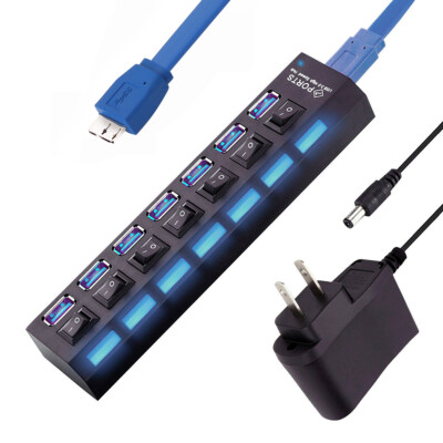 7 Port USB 3.0 Hub Splitter Adapter High Speed Extension For PC Laptop Desktop