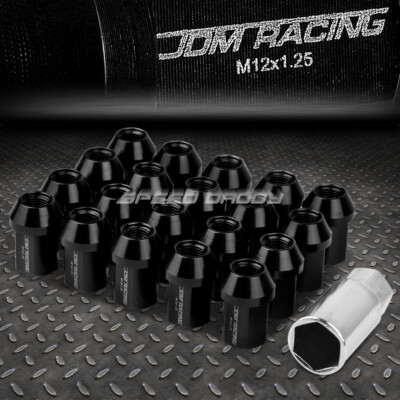 КОМПЛЕКТ ГАЕК JDM CLOSE-END ИЗ ЧЕРНОГО АЛЮМИНИЯ С 20 НАКОНЕЧНИКАМИ + АДАПТЕР M12X1.25 ДИАМЕТРОМ 25 ММ / ВЫСОТОЙ 35 ММ