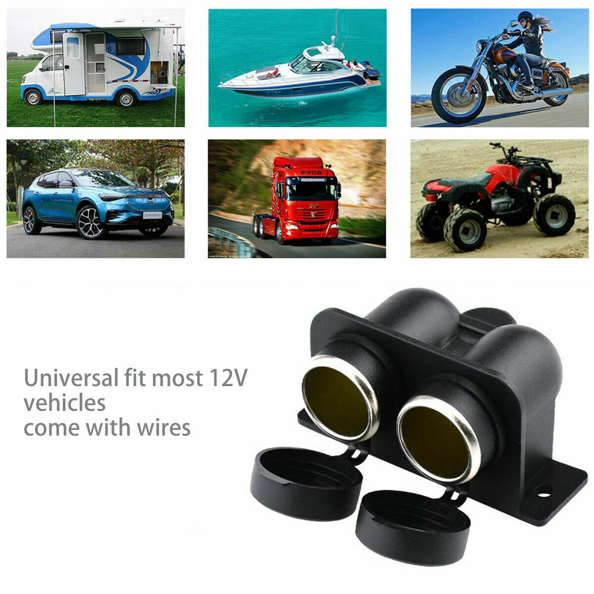  12V Waterproof Power Dual Socket Car Motorcycle Cigarette Lighter Plug 