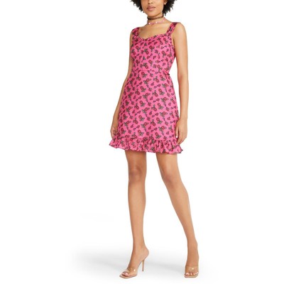 

Женское расклешенное мини-платье с принтом Throns and Roses Betsey Johnson, Pink yarrow