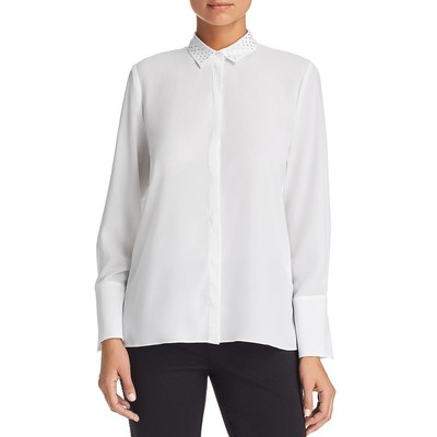 Le Gali Womens Frances Белая офисная блузка с длинными рукавами и заклепками, топ XS BHFO 1337