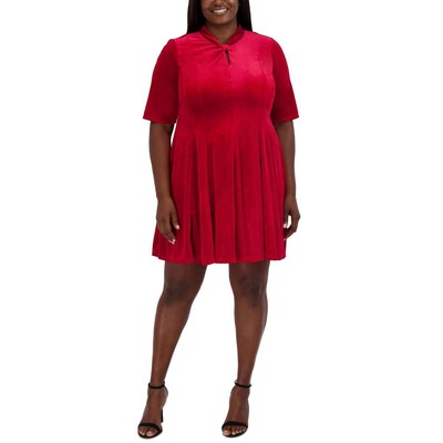 Фирменное женское красное бархатное платье Robbie Bee в обтяжку и расклешенное платье-клеш Plus 3X BHFO 6640 от Robbie Bee