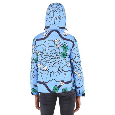 Pre-owned Moncler Lil Macro-floral Print Quilted Jacket, Brand Size 0 (x-small) In Blue