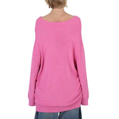 Pre-owned Balenciaga Ladies Pink Oversized V-neck Knit Sweater