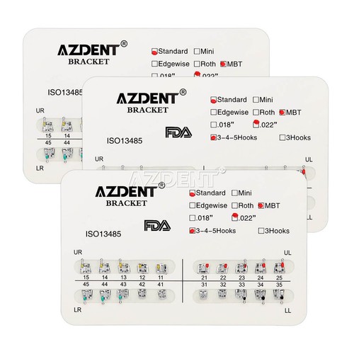 20 Kits AZDENT Dental Orthodontic Brackets Braces Standard MBT Slot.022 Hook 345