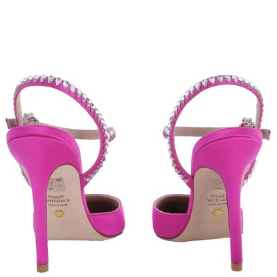 Pre-owned Stuart Weitzman Ladies Flamingo Gemcut 100 Ankle Strap Pump In Pink